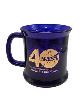Vintage Cobalt Blue NASA Coffee Cup 40th Anniversary 1998 Glass Mug Made in USA